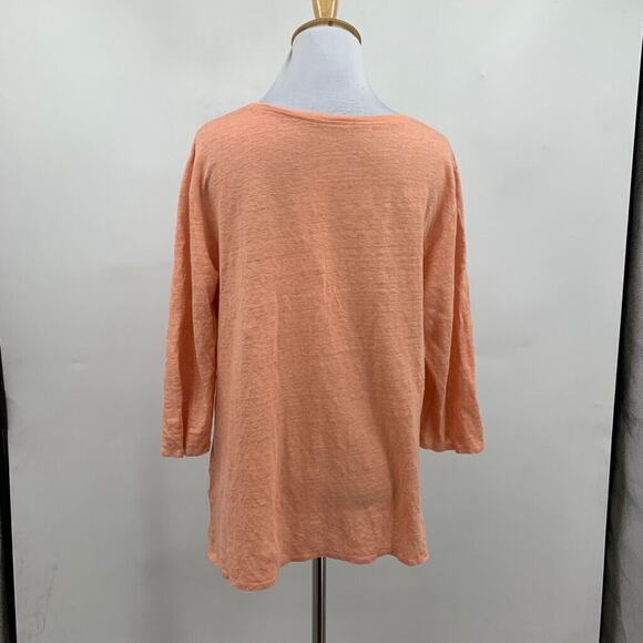 Eileen Fisher Shirt Womens L Large Peach Linen Quarter Sleeve Scoop Neck Top - Picture 7 of 13